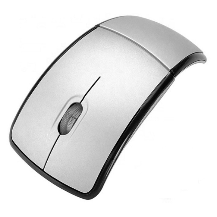Mouse optic pliabil ultra slim, conexiune wireless, ergonomic, compatibilitate universala, dimenisuni 11 x 6 x 3,5 cm, culoare silver