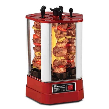 Gratar si rotisor ceramic pentru Shaorma, Kebab si Frigarui, Grill Electric Vertical Harlem® Shashlik, 1400W, 5 Frigarui incluse, Elemente Incalzire Ceramica, Rosu Gratar si rotisor ceramic pentru Shaorma, Kebab si Frigarui, Grill Electric Vertical Harlem® Shashlik, 1400W, 5 Frigarui incluse, Elemente Incalzire Ceramica, Rosu
