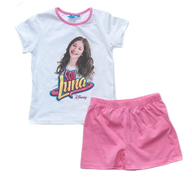 Pijama maneca scurta, alb cu roz, Soy