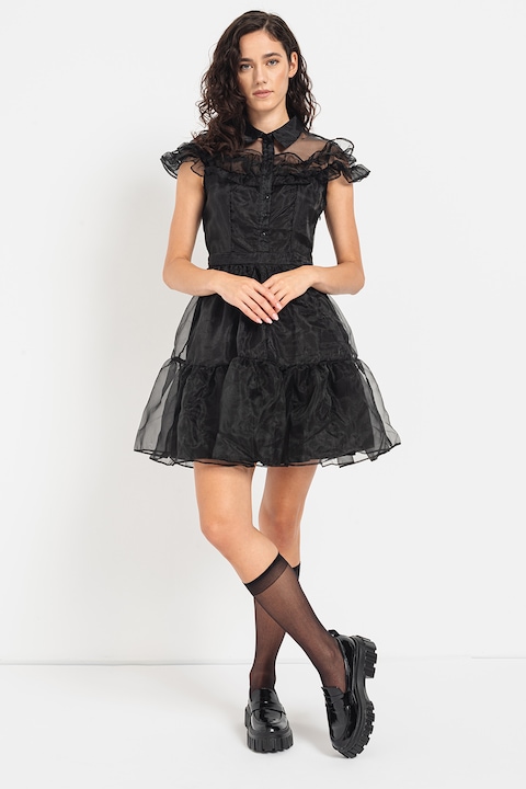 Vero Moda, Къса рокля с мрежесто покритие, Черен