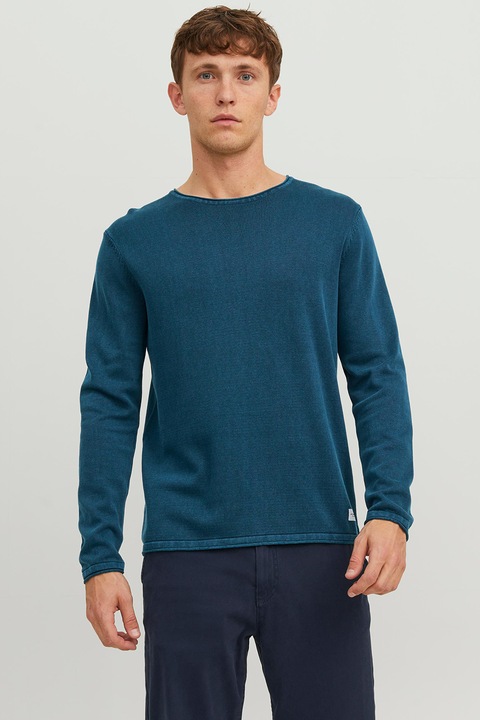 Jack & Jones, Пуловер с овално деколте, Петролно синьо