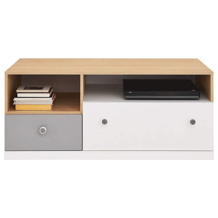 Comoda TV Peluga PL11, MIRJAN 24, stejar piscot / alb lux + gri, 50x120x60 cm