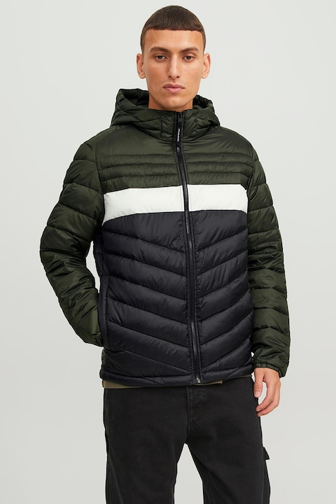 Jack & Jones, Подплатено зимно яке Hero с качулка, Бял/Каки/Тъмносин