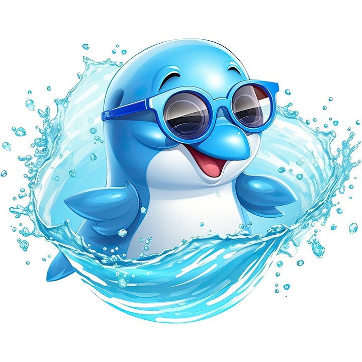 Dekoratív matrica, delfin, kék, 75 cm, 1352STK-2