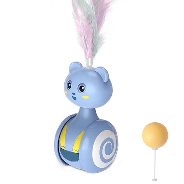 Интерактивна играчка за котки, VIELLAN, пера, резервни топки, синьо