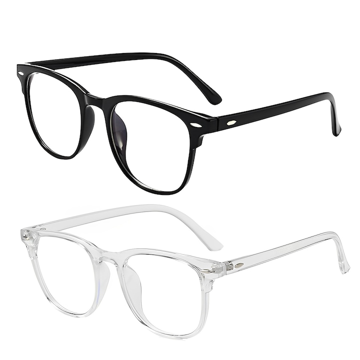 Комплект от 2 очила за компютърна защита, Nozibye®, анти синя светлина, без диоптри, унисекс, Blue Light Filter Test, прозрачен цвят