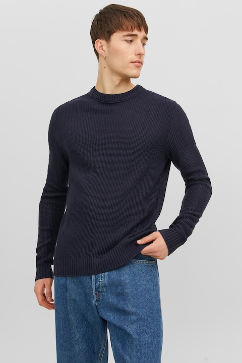 Jack & Jones, Пуловер с овално деколте, Ултрамарин синьо
