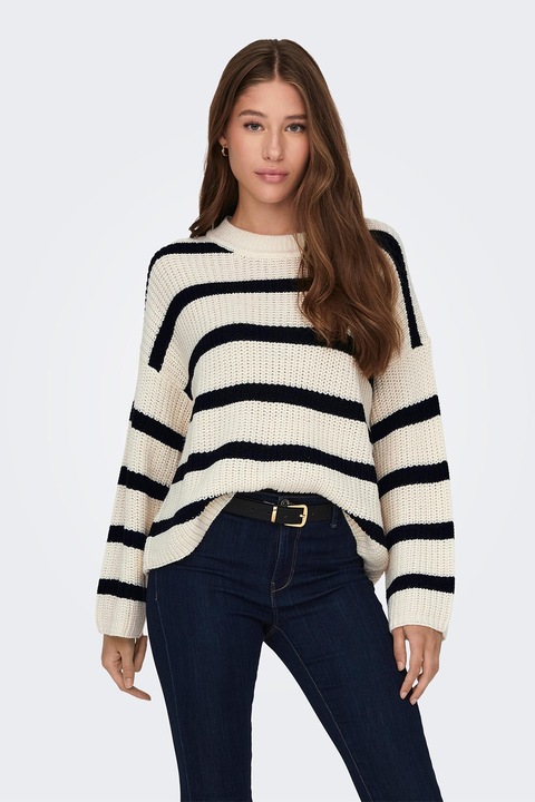 JdY, Csíkos pulóver ejtett ujjakkal, Fekete/Törtfehér