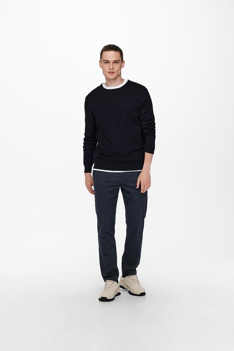 Only & Sons, Пуловер с овално деколте, Ултрамарин синьо