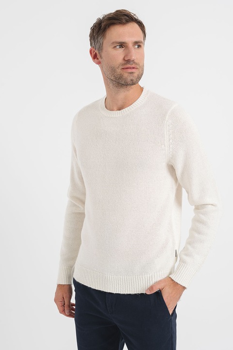 Only & Sons, Пуловер с овално деколте, Бял