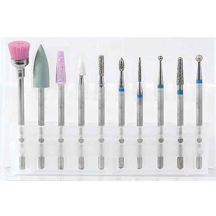 Set 10 capete de freza unghii Ebuy, diamantate, forme diverse, multicolor, Zh-01