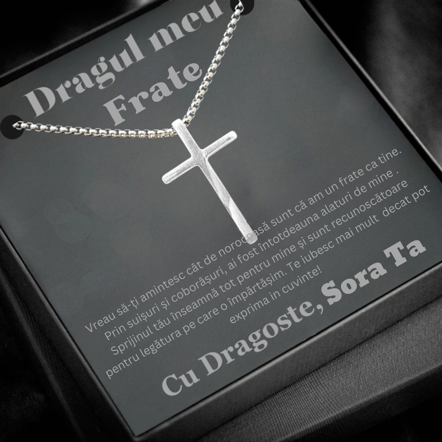 Set Lantisor cu Cruce si cutie cu imprimare de dragoste