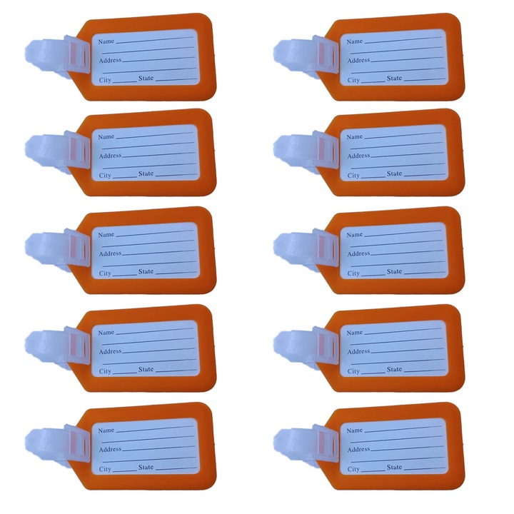 Комплект от 10 етикета за идентификация на багаж, 87X50 мм, пластмаса, закачалки, против кражба, оранжев, Dalimag