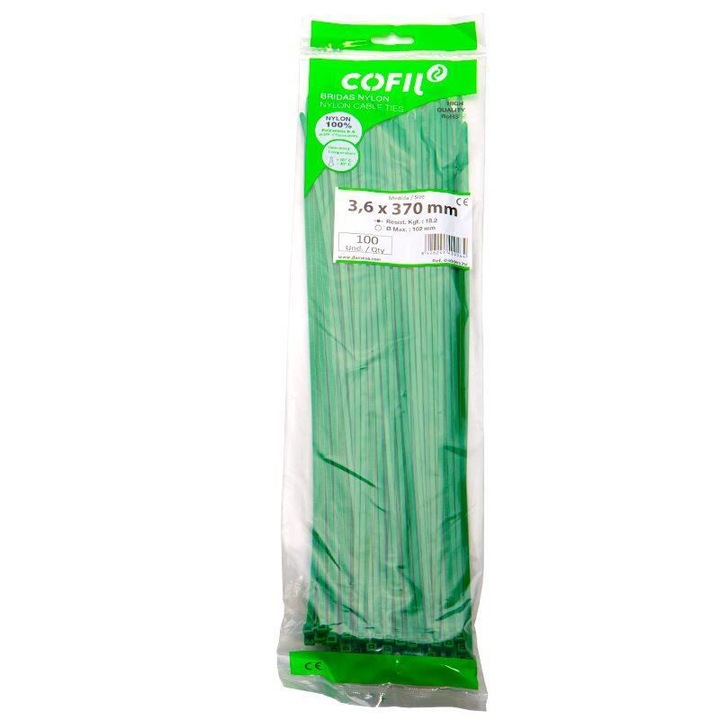 Set 100 coliere plastic 370x3.6mm, verzi, 300017V Damesa