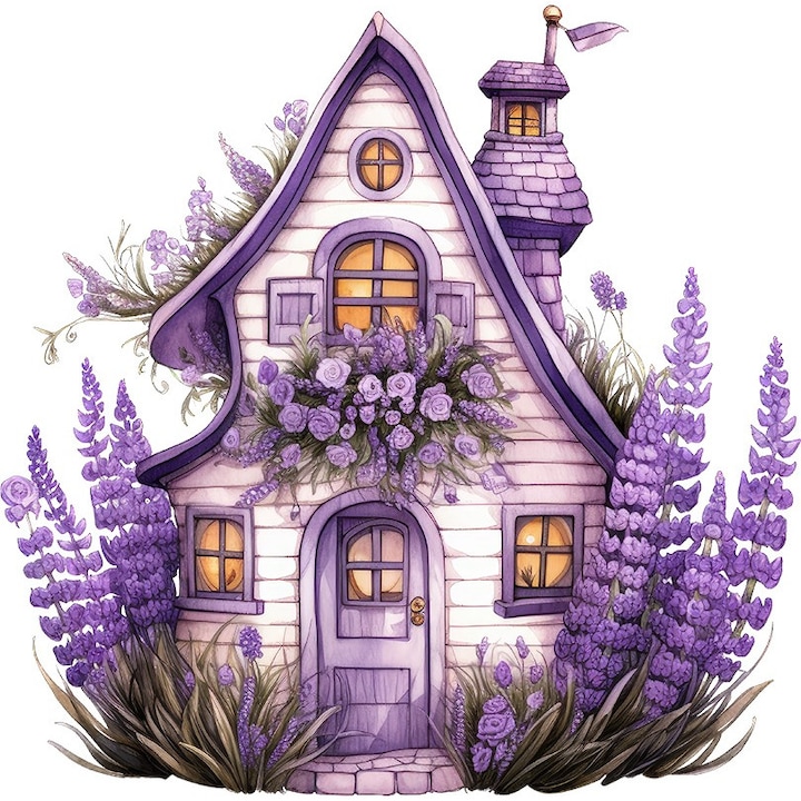 Декоративен стикер, Къща с лавандула, Лилав, 60 см, 1361STK-8
