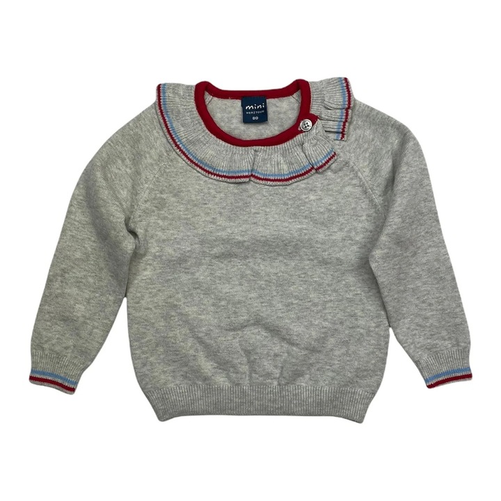 Pulover tricotat fin BLOSSOM uni pentru copii/fetite, ERAKIDS, volan decorativ, 100% bumbac premium, Gri