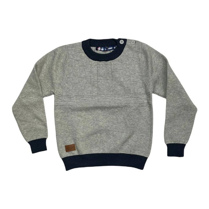 Pulover tricotat fin SHAGGY uni pentru copii/baietei, ERAKIDS, decolteu la baza gatului, 100% bumbac premium, Gri