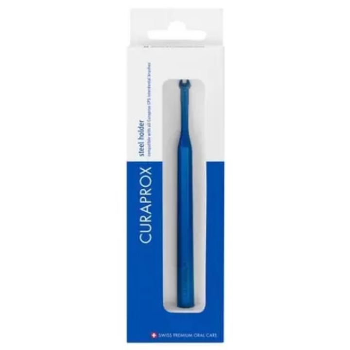Fém nyél, Curaprox, fogközi kefékhez, rozsdamentes acél, kék színű