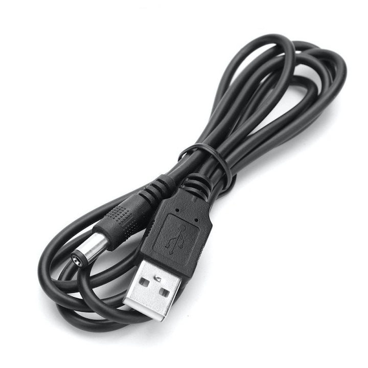 Cablu de alimentare USB 2.0 la DC 2.1 mm, 60cm lungime, Negru