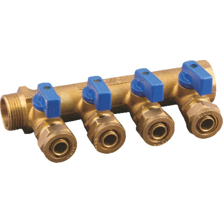 Elosztó a fűtési hálózathoz, 4 csap, 3/4 oszlop, 16 mm-es kivezetés