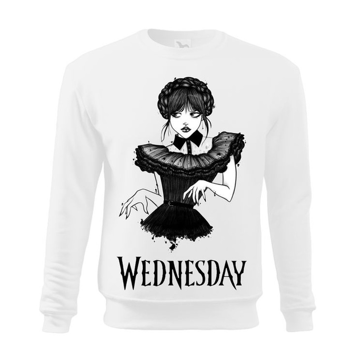 Wednesday egyedi pulover, feher, M8, Fehér