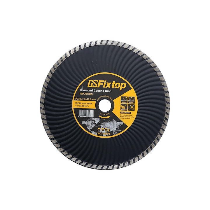 Disc diamantat, continuu, pentru debitare beton / granit / marmura, GS Fixtop, 230 x 22.2 x 7.5 mm