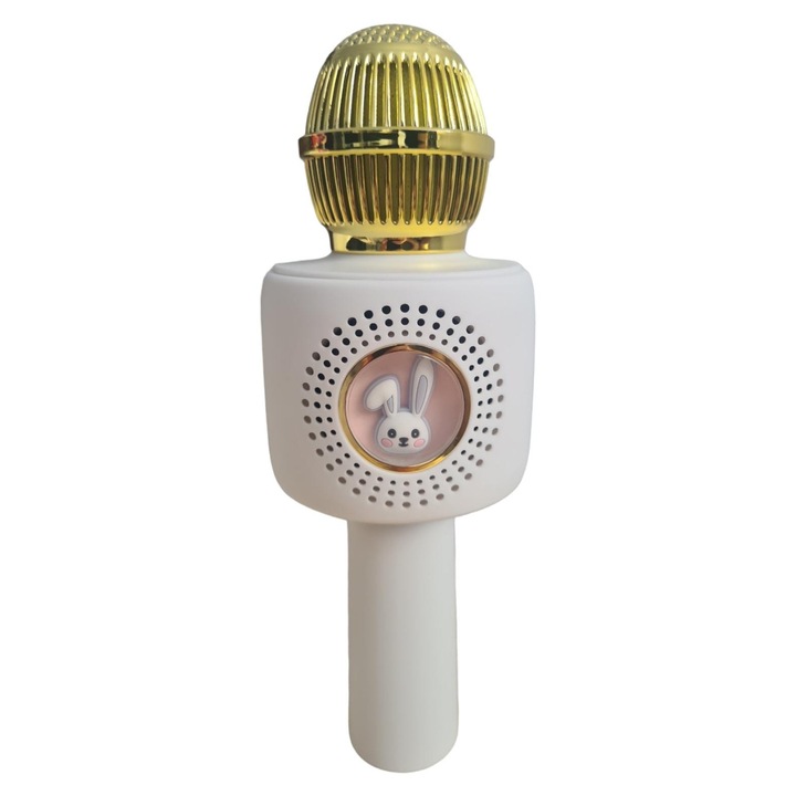 Microfon karaoke pentru copii, cu radio, blue, Bluetooth, USB, slot SD card, compatibil cu IOS, Android, PC, Tableta, Alb