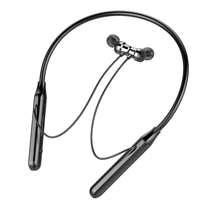 Безжични слушалки, Bluetooth 5.0, вграден микрофон, черни, метал/силикон