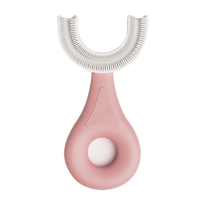 Gyermek fogkefekészlet, Puha szilikon, 360 fokos tisztítás, rózsaszín