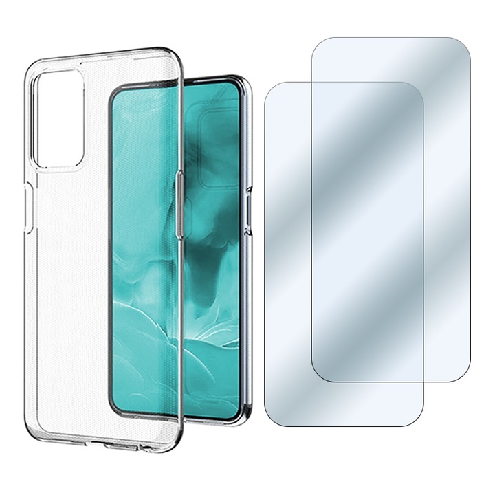Калъф 360 Protection Set Clear Case и 2 x Foil 2.5D Case-Friendly Secure Glass, съвместим с Realme GT2 Pro 5G, Пълно покритие, Anti-Drop, Диамантен дизайн, Slim Fit Case, Силиконов TPU Гъвкав, Прозрачен