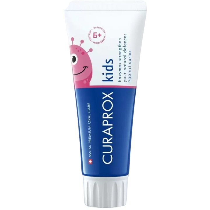Детска паста за зъби, Curaprox, 1450 PPM, без SLS, без парабени, с вкус на диня, с флуорид, 60 ml