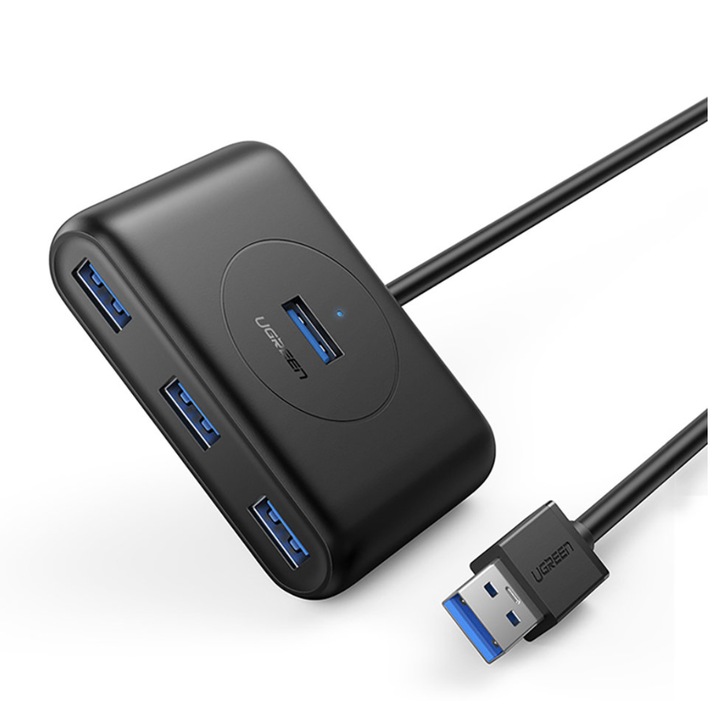 USB 3.0 5в1 хъб, с 4x USB 3.0 порта и 1x Type C порт, 25 см, черен