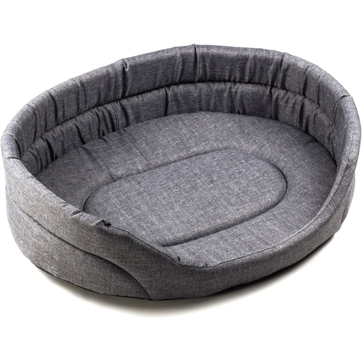 Pat pentru caini si pisici, L 76 x 67 x 19 cm, gri, imitatie de in