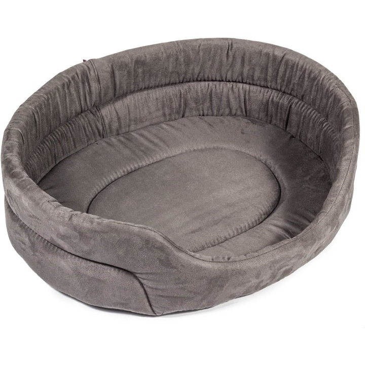 Pat pentru caini si pisici, S 55 x 46 x 15 cm, gri, imitatie de piele de caprioara