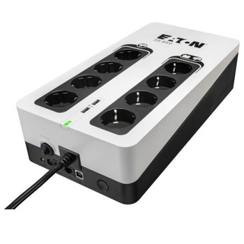 UPS Eaton 3S Gen2 DIN, 850 VA, 510 W, Intrare: Schuko, Ieșiri: (4) Schuko, (4) Doar supratensiune Schuko, Comunicare USB, încărcare USB (2), Turn