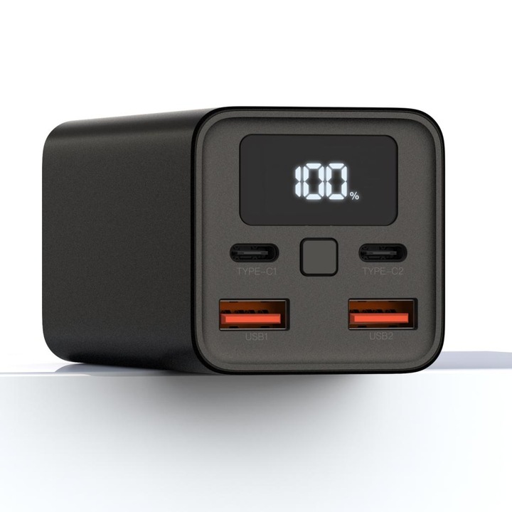 Външна батерия / Power Bank 20000 mAh, XO, 65W, PD, QC + Цифров дисплей, PB97, черна