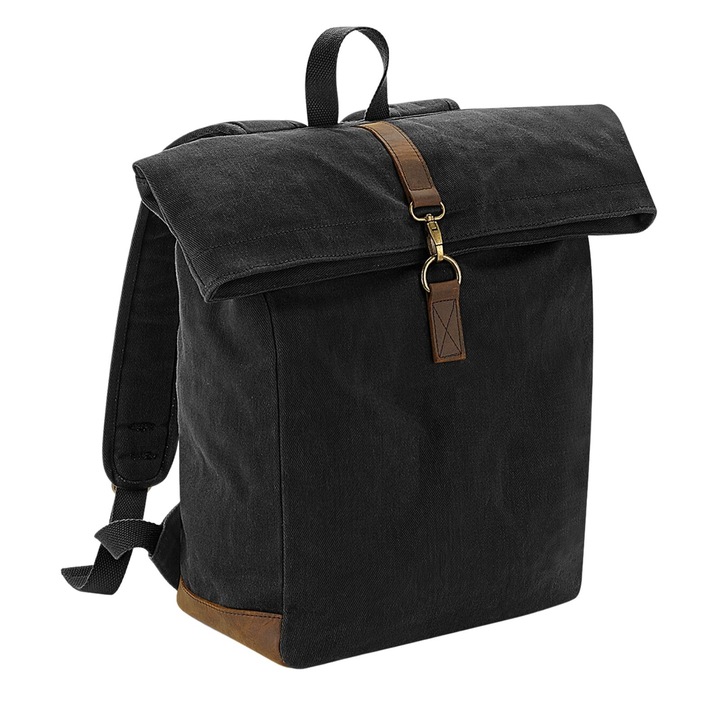Rucsac Heritage Waxed Canvas, Journey Bags, bumbac cerat, compartiment captusit laptop 15.6", rezistent la apa, 9l, negru