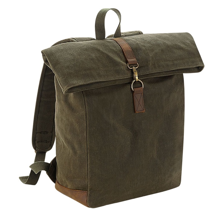 Rucsac Heritage Waxed Canvas, Journey Bags, bumbac cerat, compartiment captusit laptop 15.6", rezistent la apa, 9l, kaki