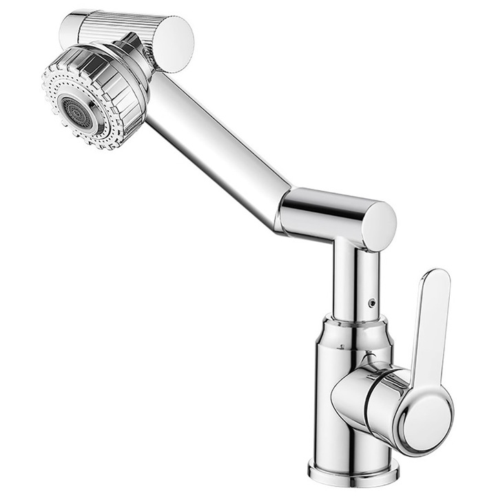 Baterie Chiuveta Moderna, BOMSTOM, Rotire 1080°, 2 tipuri jet, Baterie Baie Bucatarie Monocomanda Apa Calda si Rece, Cartus Ceramic Durabil, Compatibil Chiuveta Blat Lavoar, Crom Inox, Cu furtun, Pentru baie sau bucatarie