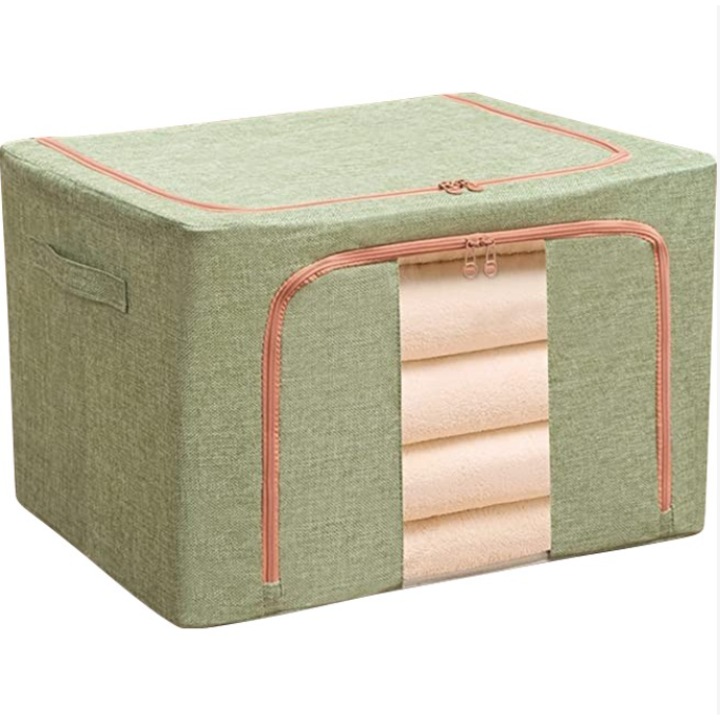 Cutie de depozitare pliabila, Cu Fereastra si Fermoar, 24 L, Textil, 40x30x20 cm, Verde