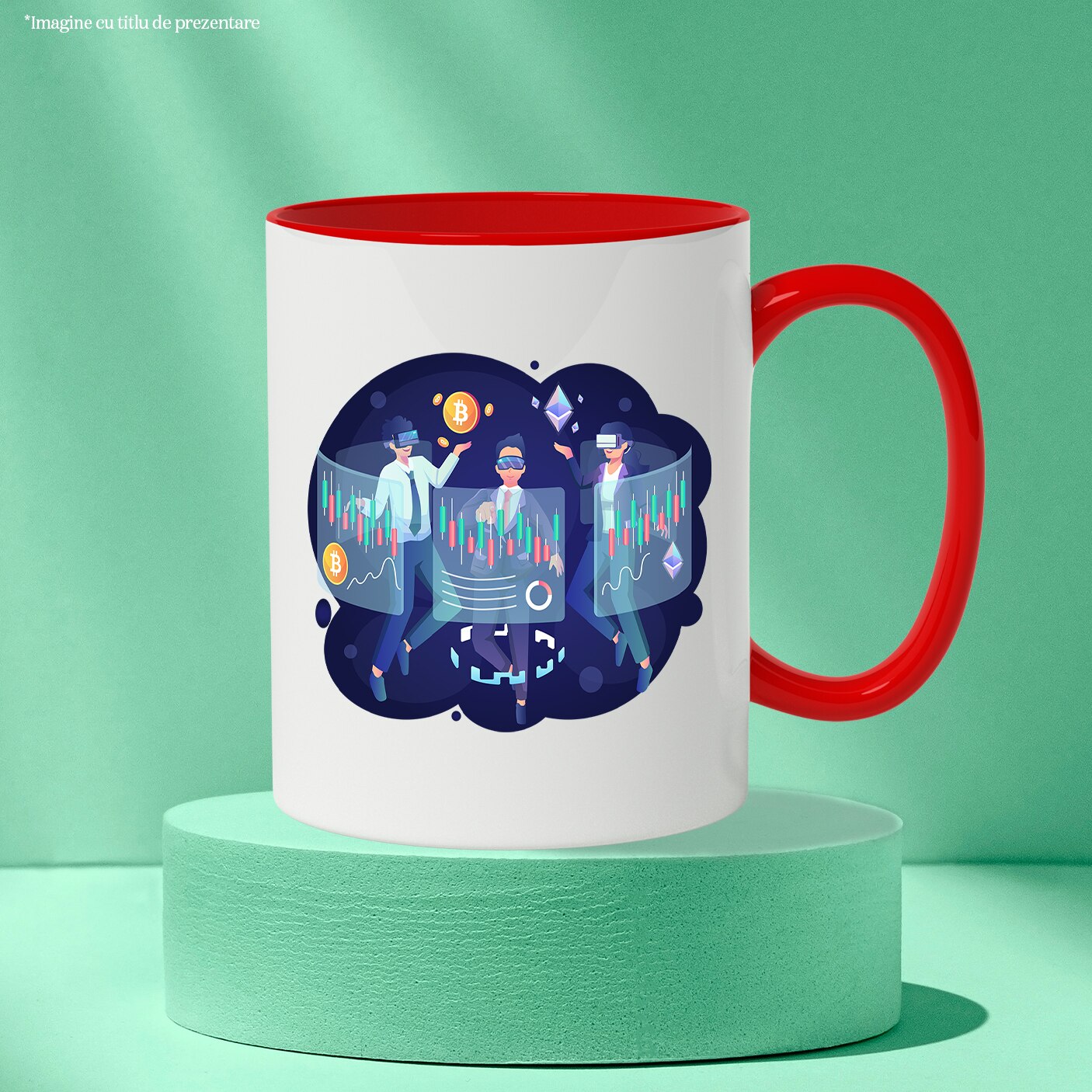 Cana Cu Spatiu, VR, Bitcoin, Crypto, Investitii, Multicolor 330 ml,  Ceramica cu Maner Rosu - eMAG.ro
