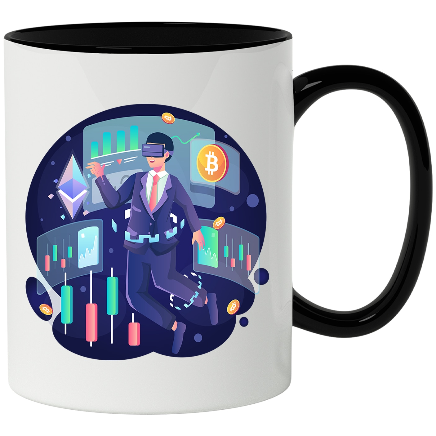 Cana Cu Bitcoin, Moneda, Crypto, VR, Investiti, Grafice, Multicolor 330 ml  Ceramica cu Maner Negru - eMAG.ro