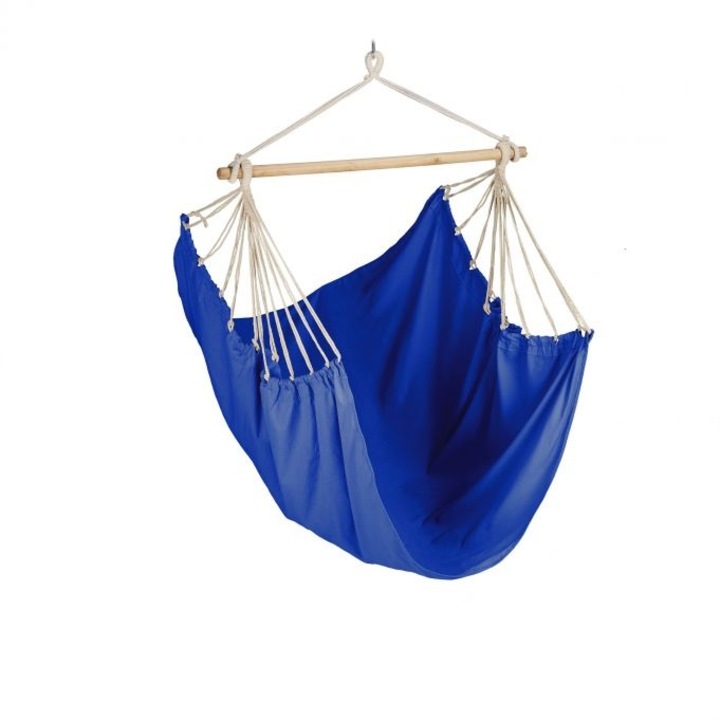 Hamac tip scaun brazilian Relaxdays, pentru interior, terasa sau balcon, albastru, 160 x 100 x 7.5 cm