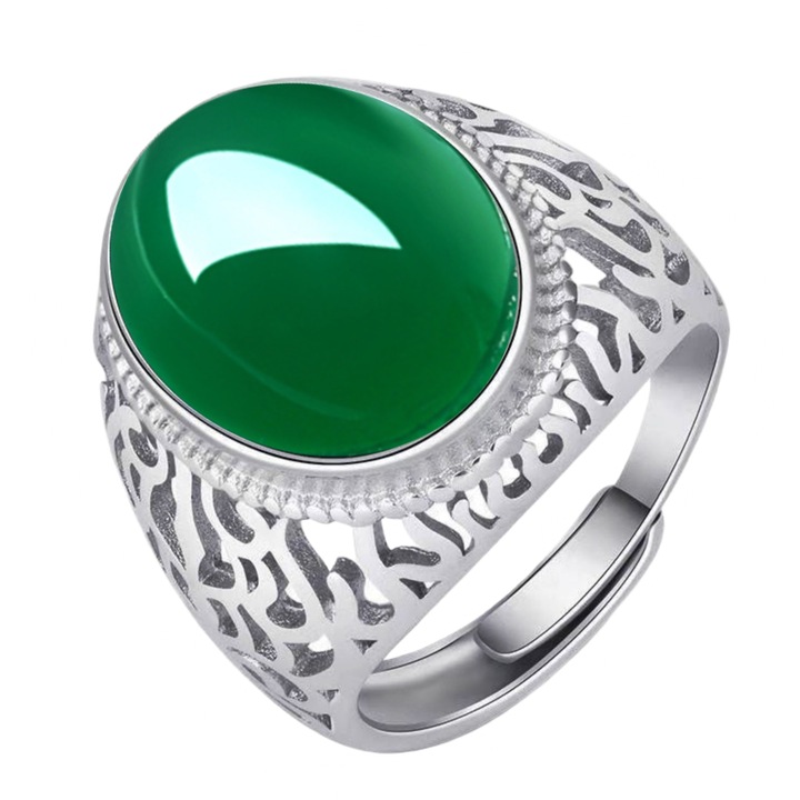 EETOHO Domináns férfi gyűrű, zöld achát, 18K bevonatú, zöld, állítható nyílású