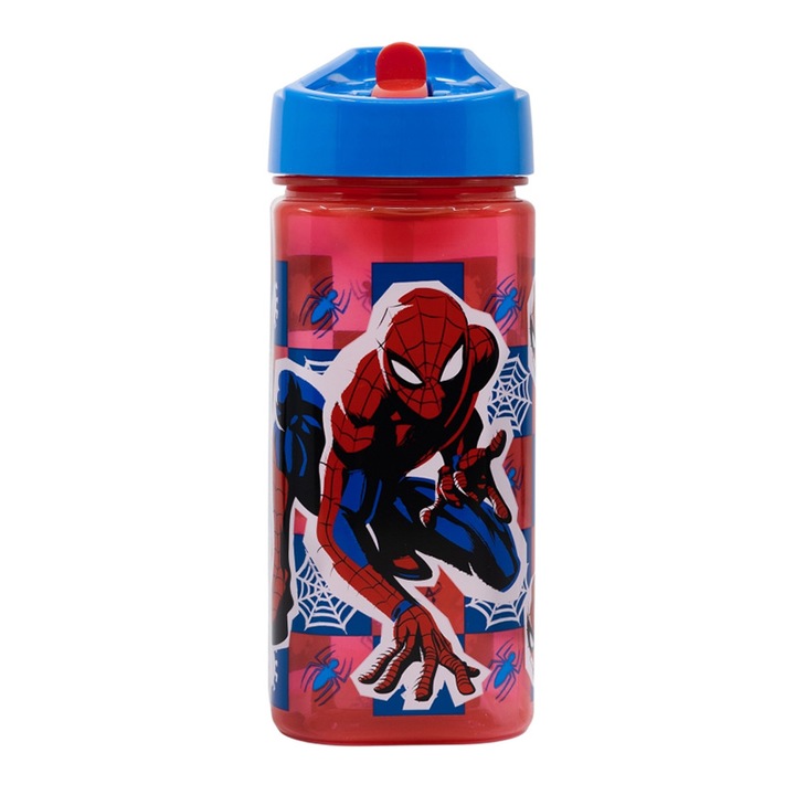 Детска бутилка за вода Spiderman, Пластмасова, 510 ml Червена