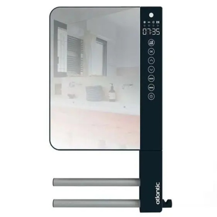 Convector, Atlantic, Oglinda Telia, Negru, Oglinda frontala, Suport pentru prosoape, Programare saptamanala, Dimensiuni compacte