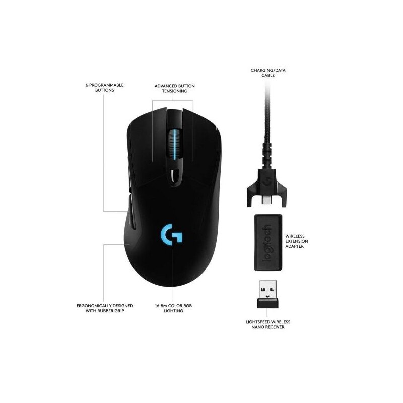 Mouse gaming wireless, Logitech, 16000 DPI, Iluminare LED, 6 butoane ...