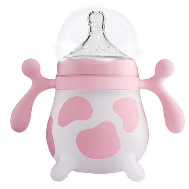 Biberon QttvbTna, anti-colic, silicon alimentar, gat larg, curatare usoara, fara BPA