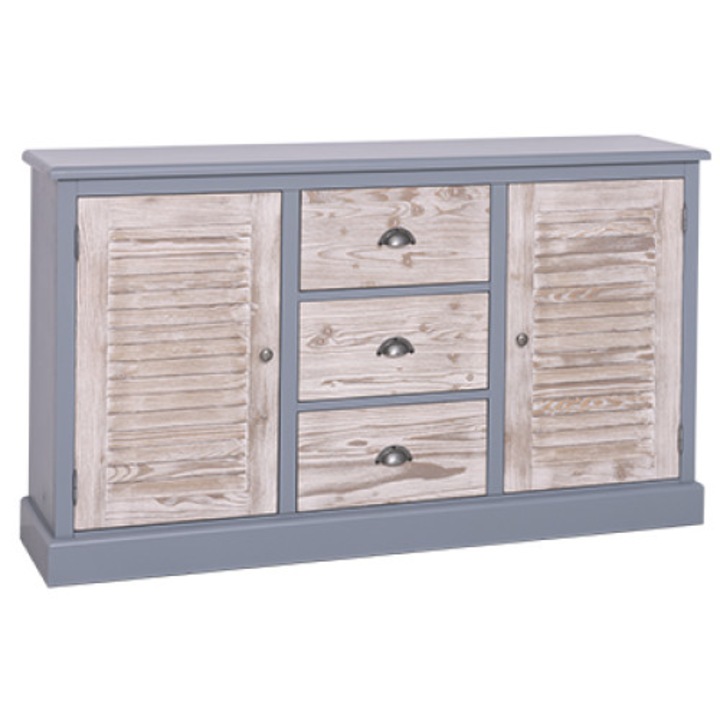 Szel-Mob Shutter komód 3 fiókkal és 2 ajtóval, antracitkék bútortest, világosbarna fiókok és ajtók, duplaszínű, 100% tömör fa