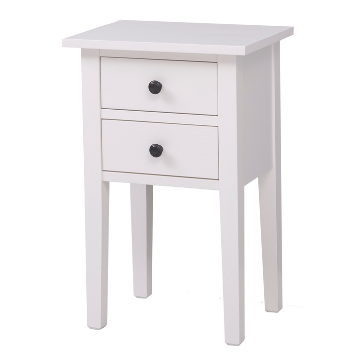 Noptiera cu 2 sertare, culoare corp alb murdar P039, vopsit, 100% lemn masiv